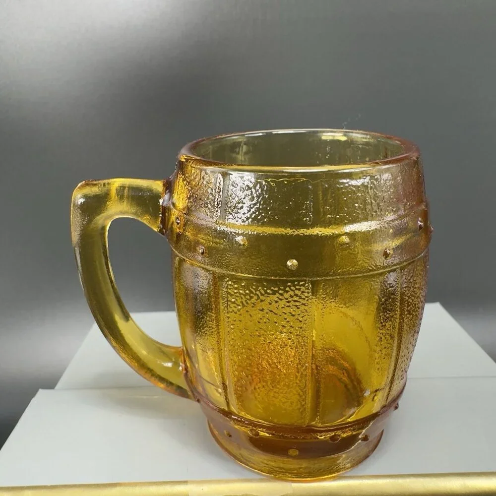 Vintage Barrel Cup‎ Shot Glass Toothpick Holder Amber Gold Miniature Decorative